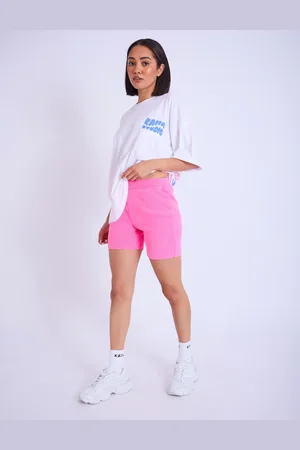 Public Desire Kaiia Embroidered Bubble Logo Ribbed Cycling Shorts Bright Pink