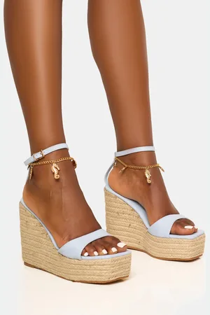 Public Desire Naya Blue Seashells Anklet Jute Espadrilles Wedge