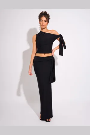 Public Desire Knot Detail Luxe Slinky Maxi Skirt Black
