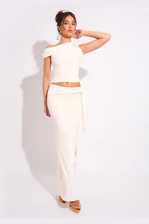 Public Desire Knot Detail Luxe Slinky Maxi Skirt White