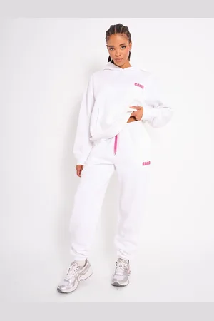 Public Desire Kaiia Bubble Logo Cuffed Joggers White & Hot Pink