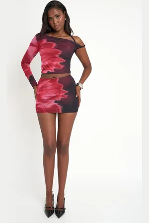 Public Desire Floral Print Slinky Mini Skirt Black