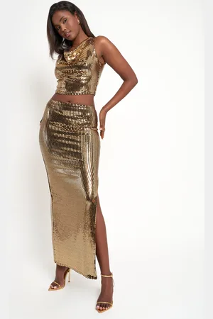 Public Desire Sequin Maxi Skirt Gold