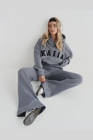 Public Desire Kaiia Wide Leg Sweat Pants in Charcoal Grey