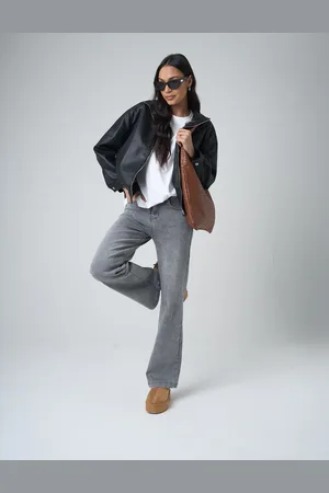 Public Desire Wide Leg High Rise Denim Jeans Grey
