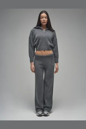 Public Desire Kaiia Knit Wide Leg Trousers Charcoal