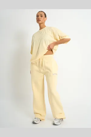 Public Desire Kaiia Ribbed Waistband Wide Leg Joggers Soft Yellow