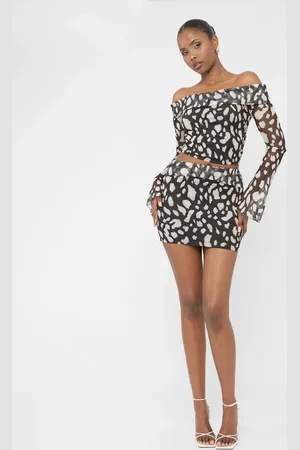 Public Desire Mesh Fold Over Mini Skirt Animal Print