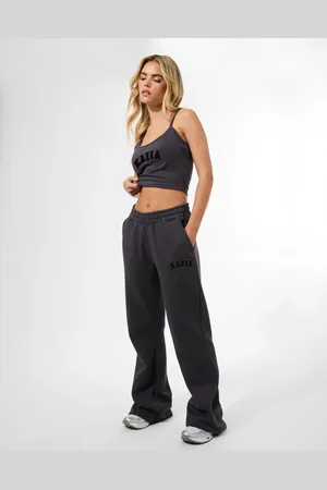 Public Desire Kaiia Logo Wide Leg Sweat Pants in Dark Grey