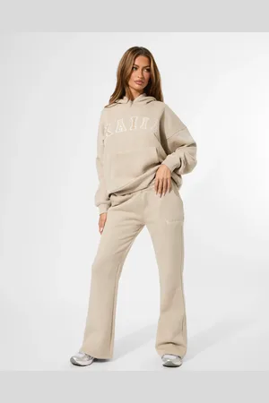 Public Desire Kaiia Logo Wide Leg Sweat Pants in Stone