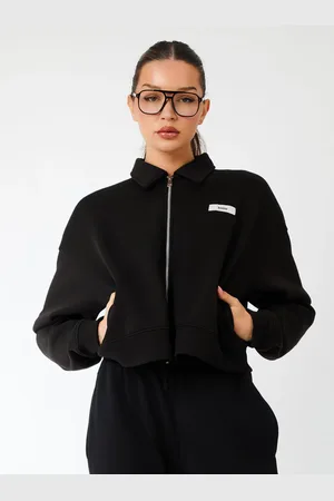 Public Desire Kaiia Label Logo Collared Zip Through Sweatshirt Black
