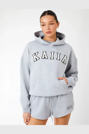 Public Desire Kaiia Sport Oversized Hoodie Grey Marl & White