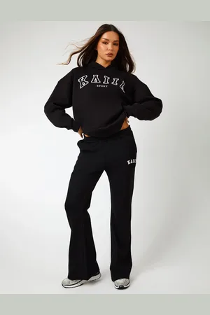 Public Desire Kaiia Logo Wide Leg Sweat Pants in Black