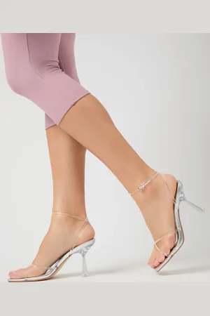 Public Desire Bree Silver Perspex Barley There Square Toe Mid Stiletto Heels