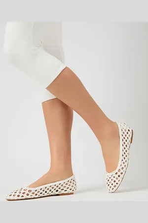 Public Desire Alundra White Pu Woven Bow Detail Ballet Pump Flats