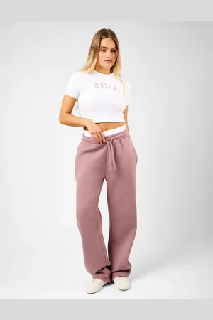Public Desire Kaiia Script Logo Exposed Waistband Wide Leg Joggers Rosewood
