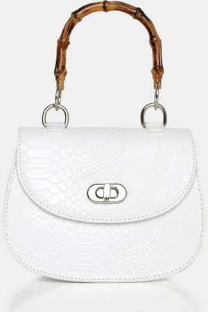 Public Desire The Kalena White Croc Bamboo Handle Mini Bag
