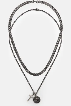 Pull&Bear Pack Of Necklaces With Cross Pendant