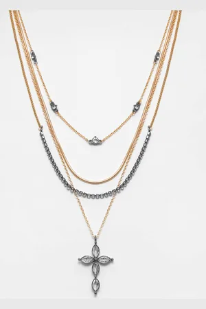 Pull&Bear Pack Of Chains With Rhinestones And Cross