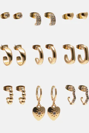 Pull&Bear Pack Of 9 Pairs Of Gold-Toned Earrings