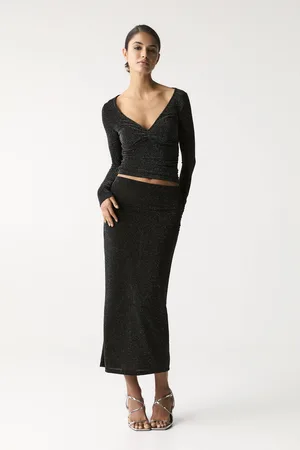 Pull&Bear Shimmery Midi Skirt With Gathering