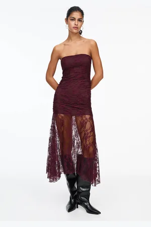 Pull&Bear Lace-Trimmed Midi Dress
