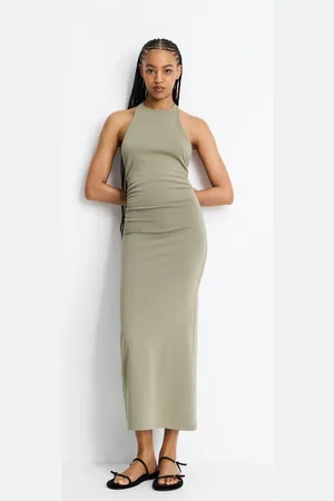 Pull&Bear Gathered Halter Midi Dress
