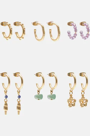 Pull&Bear Pack Of 6 Pairs Of Gold-Toned Earrings