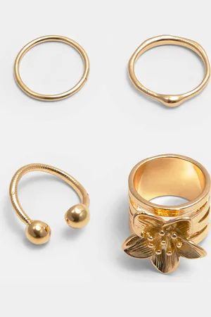 Pull&Bear Pack Of 4 Flower Rings