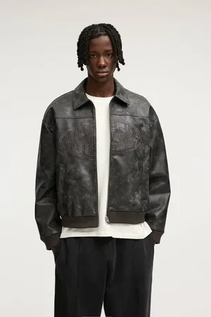 Pull&Bear Boxy Fit Faux Leather Stwd Jacket With Embroidery