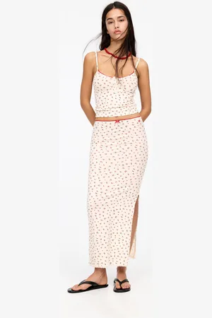Pull&Bear Floral Lace-Trimmed Midi Skirt