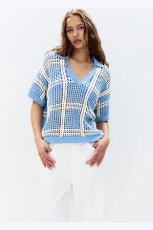 Pull&Bear Check Crochet Polo Shirt