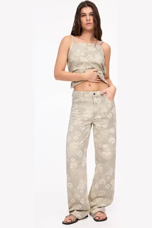 Pull&Bear Straight Fit Floral Denim Trousers