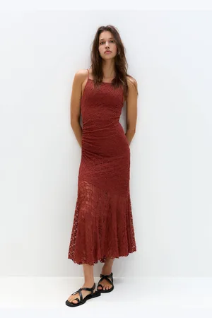 Pull&Bear Lace-Trimmed Midi Dress