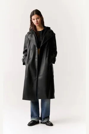 Pull&Bear Belted Faux Leather Trench Coat