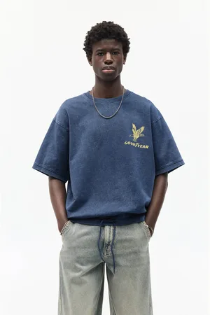 Pull&Bear Blue Short Sleeve Goodyear Sweatshirt