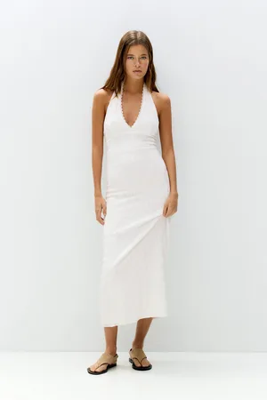 Pull&Bear White Swiss Embroidery Midi Dress