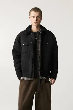 Pull&Bear Faux Suede Jacket With Faux Shearling Collar