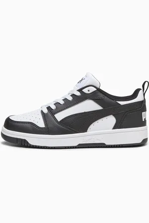 PUMA Rebound V6 Lo Youth Sneakers, White/Black, size 3