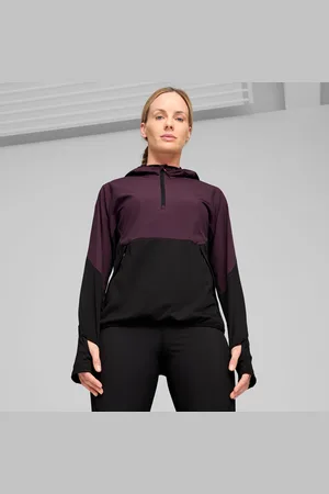 PUMA Seasons Hybrid Half Zip Women Shirt, Black/Midnight Plum, size Large