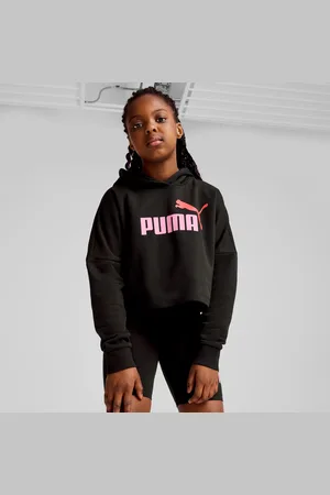 PUMA Essentials Logo Cropped Hoodie Youth, Black, size 11-12 Youth