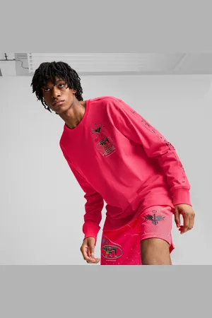 PUMA Melo 1Love Long Sleeve Basketball T-Shirt Men, Pink Alert, size Large