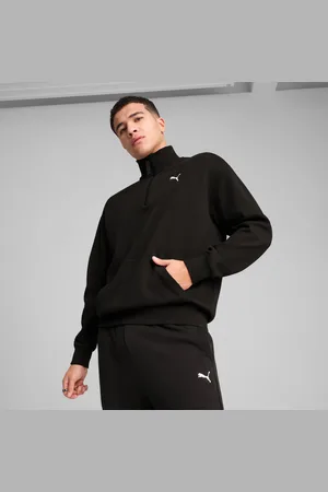 PUMA Wardrobe Ess Relaxed Half Zip Crew Shirt Men, Black, size Large