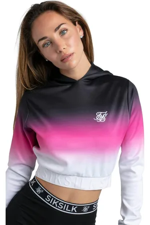 SikSilk Womens/Ladies Fade Crop Hoodie - Black - Black - 4 UK