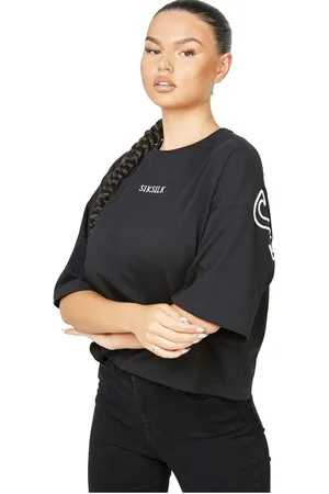 SikSilk Womens/Ladies Branded Crop T-Shirt - Black - Black - 10 UK