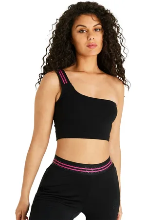 SikSilk Womens/Ladies Cropped One Shoulder Bralette - Black - Black - 10 UK