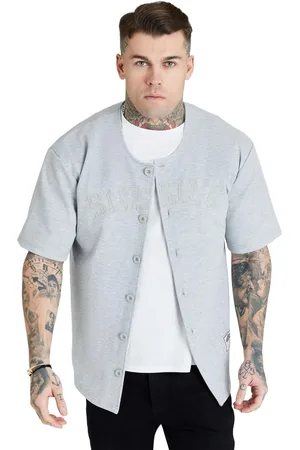 SikSilk Mens Applique Logo Baseball Jersey - Grey Marl - S - Grey Marl