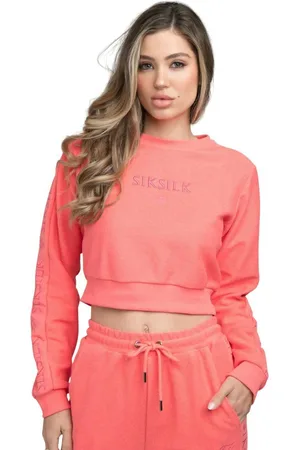 SikSilk Womens/Ladies Embroidered Loop Back Crop Sweatshirt - Pink - Pink - 6 UK