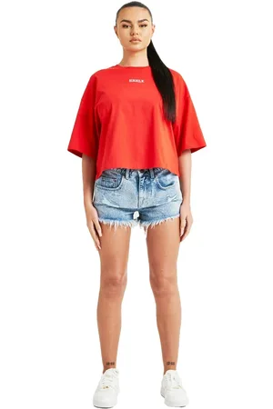 SikSilk Womens/Ladies Branded Crop T-Shirt - Red - Red - 6 UK