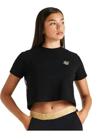 SikSilk Girls Metallic Taped Raglan T-Shirt - Black - Black - 13-14 Years